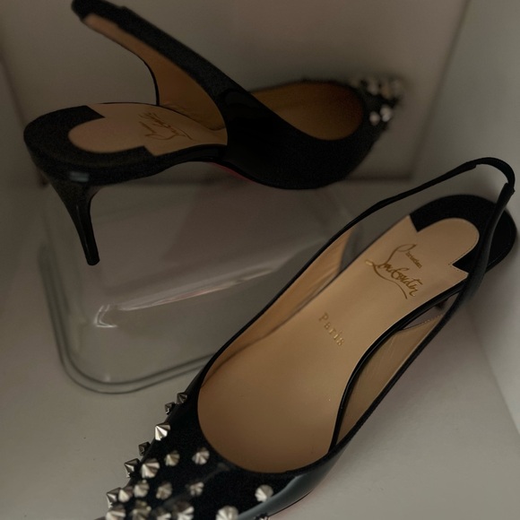 Christian Louboutin Black Studded Slingback Heels (red bottoms) - Picture 2 of 5